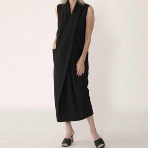 Brian Bailey Black Draped Sleeveless Midi Dress Size Large bin 4F